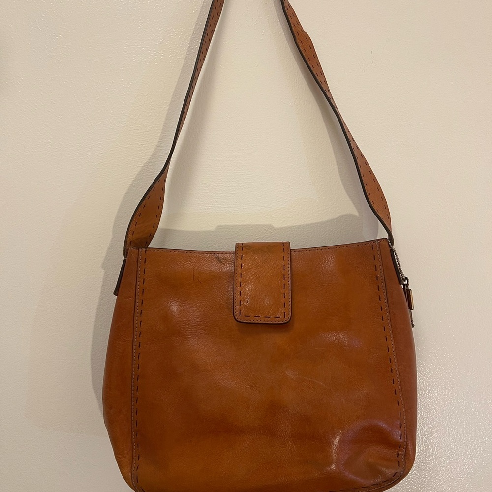 Fossil Y2K Tan Leather Shoulder Bag